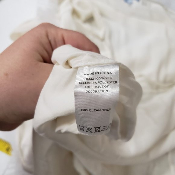 Hill House Womens White Silk Wrap Robe Size XS Beaded Feathers Tulle V-Neck Luxe - Picture 5 of 12